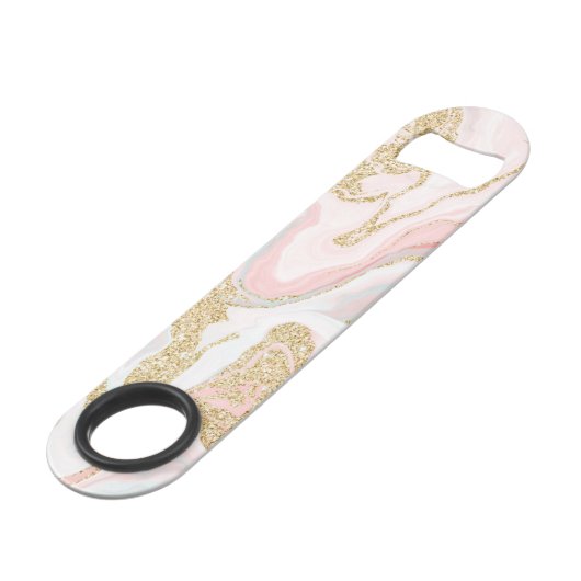 Monogram goud glitter roze marmeren patroon speed flessenopener (Achterkant Gekanteld)