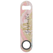 Monogram goud glitter roze marmeren patroon speed flessenopener (Voorkant)