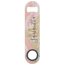 Monogram goud glitter roze marmeren patroon speed flessenopener