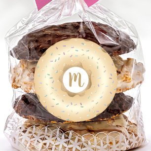 Monogram goud glittersparel donut sprinkels ronde sticker
