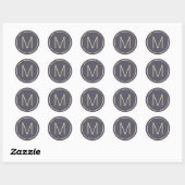Monogram Goud Grijs Ronde Sticker (Vel)