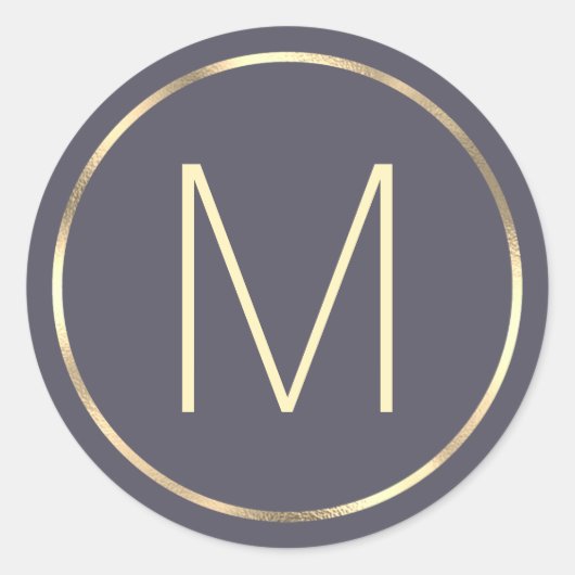 Monogram Goud Grijs Ronde Sticker (Voorkant)