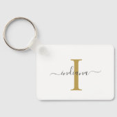 Monogram Goud Grijs Script Naam Modern Modern Sleutelhanger (Achterkant)