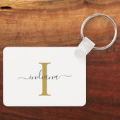 Monogram Goud Grijs Script Naam Modern Modern Sleutelhanger (Voorkant)