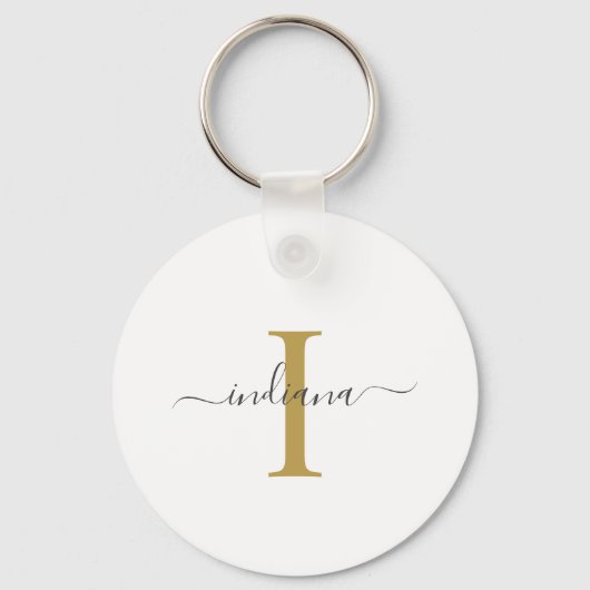 Monogram Goud Grijs Script Naam Modern Sleutelhanger (Voorkant)