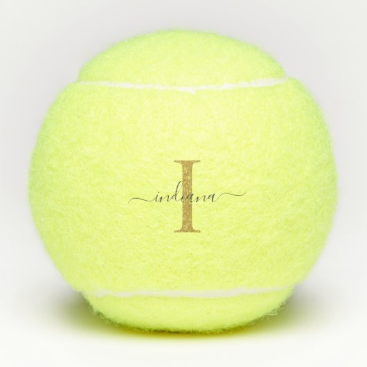 Monogram Goud Grijs Script Naam Modern Tennisballen (Voorkant)