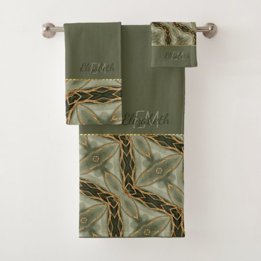 Monogram Goud Groen Stijlvol Modern Bad Handdoek (Insitu)