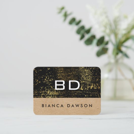 Monogram Goud Grunge Geometrisch Natuurlijk Visitekaartje (Staand voorkant)