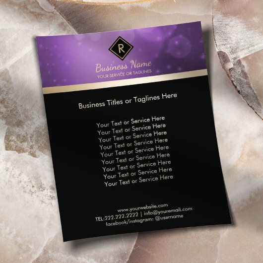 Monogram Goud initiaal Logo Modern Zwart & Paars Flyer
