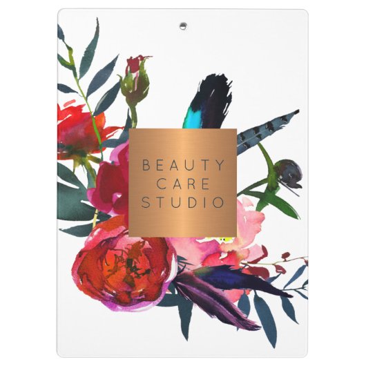 Monogram goud koper metallic roze blush bloesem klembord (Achterkant)