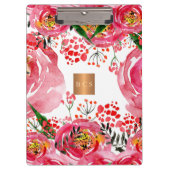 Monogram goud koper metallic roze witte bloemen klembord (Voorkant)