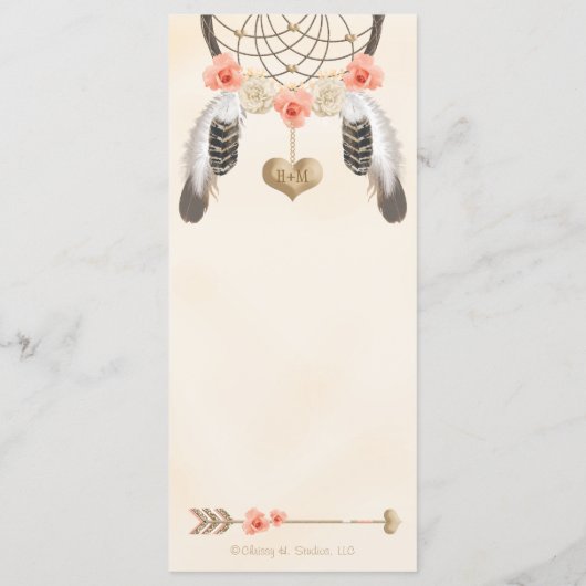 Monogram Goud Koraal Dreamcatcher Bruiloft Menu (Achterkant)