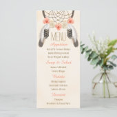 Monogram Goud Koraal Dreamcatcher Bruiloft Menu (Staand voorkant)