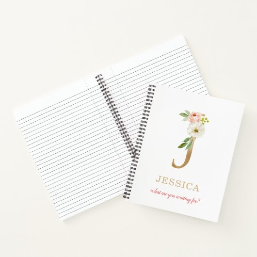 Monogram Goud Letter J | Bloemenspreuk of citaat Notitieboek (Binnen)
