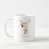 Monogram Goud Letter Y | Bloemig Roze Wit Groen Koffiemok (Links)