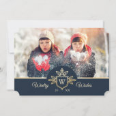 Monogram goud & marineschip voor legant & Regal Fa Feestdagenkaart (Voorkant)