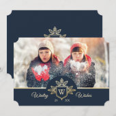 Monogram goud & marineschip voor legant & Regal Fa Feestdagenkaart (Voorkant / Achterkant)