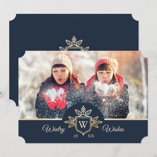 Monogram goud & marineschip voor legant & Regal Fa Feestdagenkaart (Voorkant / Achterkant)