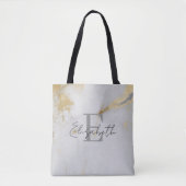 Monogram Goud Marmer Grijs Tote Bag (Voorkant)
