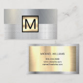 Monogram Goud Metaal | Geperforeerde Achtergrond Visitekaartje (Voorkant / Achterkant)