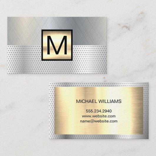 Monogram Goud Metaal | Geperforeerde Achtergrond Visitekaartje (Voorkant / Achterkant)