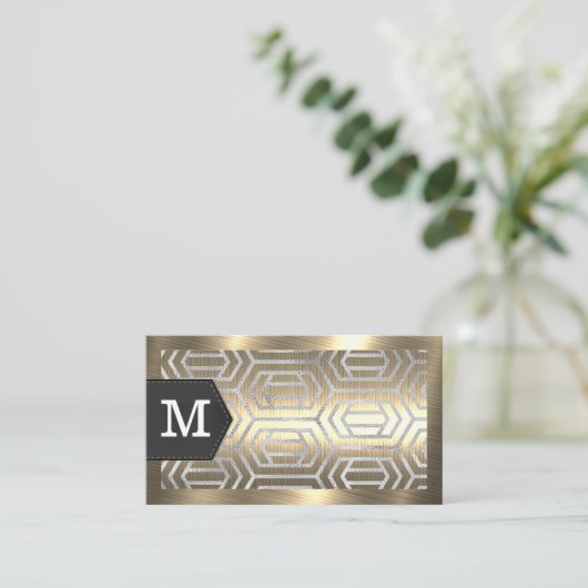 Monogram | Goud Metaal | Glitter Folie Geometrisch Visitekaartje (Staand voorkant)