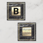 Monogram | Goud metaal | Goud Lijst Zwart Marmer Vierkante Visitekaartje (Voorkant / Achterkant)