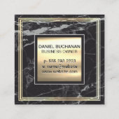 Monogram | Goud metaal | Goud Lijst Zwart Marmer Vierkante Visitekaartje (Achterkant)