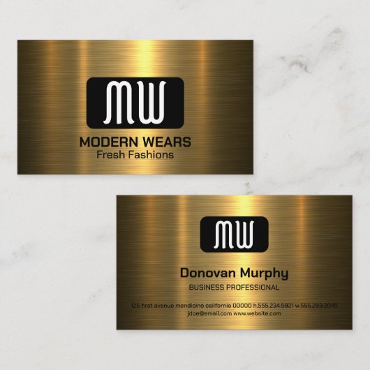 Monogram | Goud Metaal Visitekaartje (Voorkant / Achterkant)