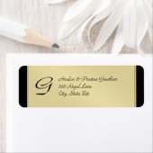 Monogram Goud Metaal Zwart Bruiloft Adres Label (Insitu)