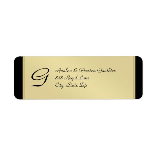 Monogram Goud Metaal Zwart Bruiloft Adres Label (Voorkant)