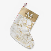 Monogram Goud Metaalachtig Wit Marmer Kleine Kerstsok (Voorkant (Hangend))