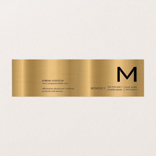 Monogram | Goud Metallic Achtergrond Visitekaartje (Buitenkant ongevouwen)