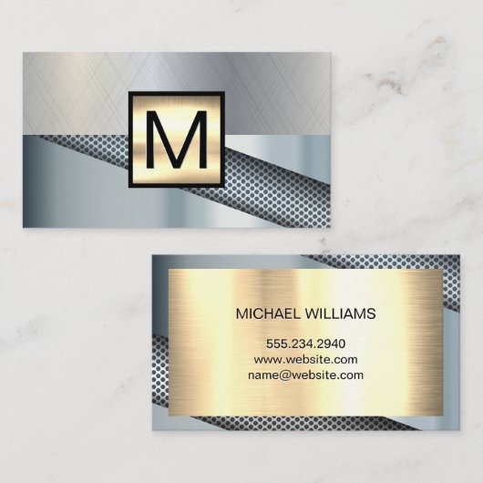 Monogram goud metallic | Geperforeerde achtergrond Visitekaartje (Voorkant / Achterkant)