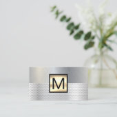 Monogram goud metallic | Geperforeerde achtergrond Visitekaartje (Staand voorkant)