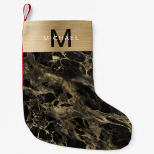 Monogram goud metallic zwart marmer kleine kerstsok