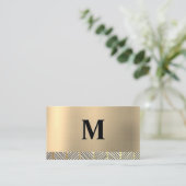 Monogram goud metallisch patroon visitekaartje (Staand voorkant)