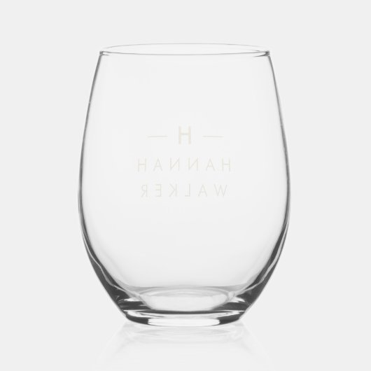 Monogram goud | Minimalistisch Elegant Modern Wijnglas Zonder Voet (Achterkant)