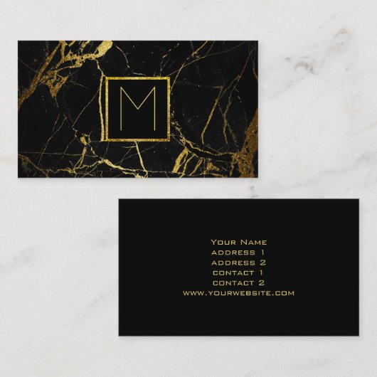 Monogram goud op zwart marmer visitekaartje (Voorkant / Achterkant)