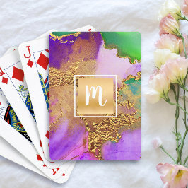 Monogram goud paars groen agaat aquarel vet pokerkaarten