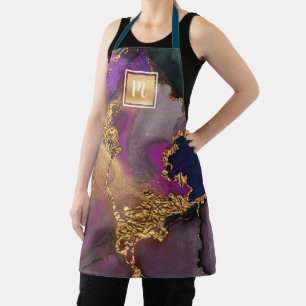Monogram goud paars groen agaat aquarel vet schort