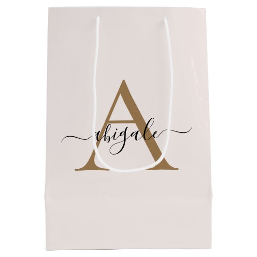 Monogram Goud Parel Wit | Minimalistisch Elegant Medium Cadeauzakje (Achterkant)