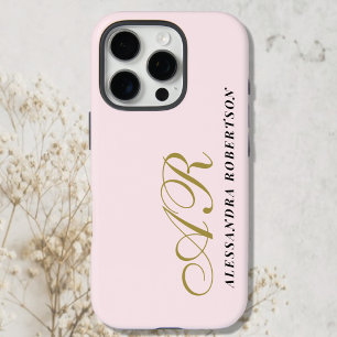 Monogram Goud Poeder Roze Zwarte Naam Minimalist iPhone 16 Pro Hoesje