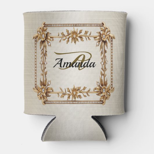 Monogram Goud  Rechthoek Dimond Flower Shiny Blikjeskoeler (Voorkant)