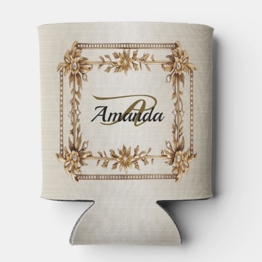 Monogram Goud  Rechthoek Dimond Flower Shiny Blikjeskoeler (Achterkant)