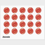 Monogram Goud Rood Kerstmis Krans Envelop Seal Ronde Sticker (Vel)