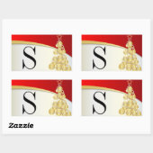 Monogram Goud & Rood Vrolijk Kerstmis Rechthoekige Sticker (Vel)