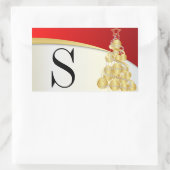 Monogram Goud & Rood Vrolijk Kerstmis Rechthoekige Sticker (Tas)