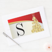 Monogram Goud & Rood Vrolijk Kerstmis Rechthoekige Sticker (Envelop)