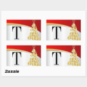 Monogram Goud & Rood Vrolijk Kerstmis Rechthoekige Sticker (Vel)